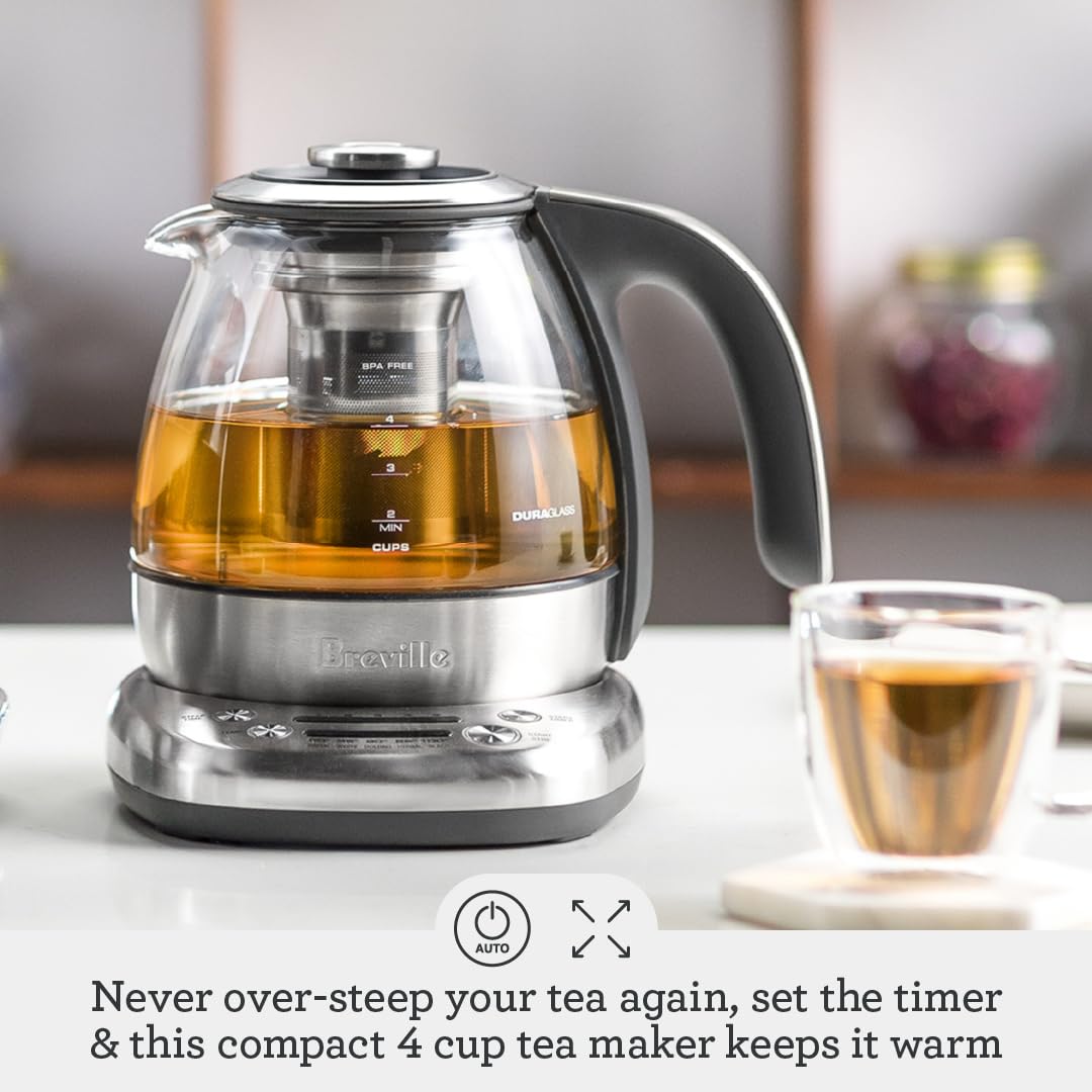 Breville BTM500CLR Smart Tea Infuser Compact, 4-Cup, Brushed Stainless Steel and Glass