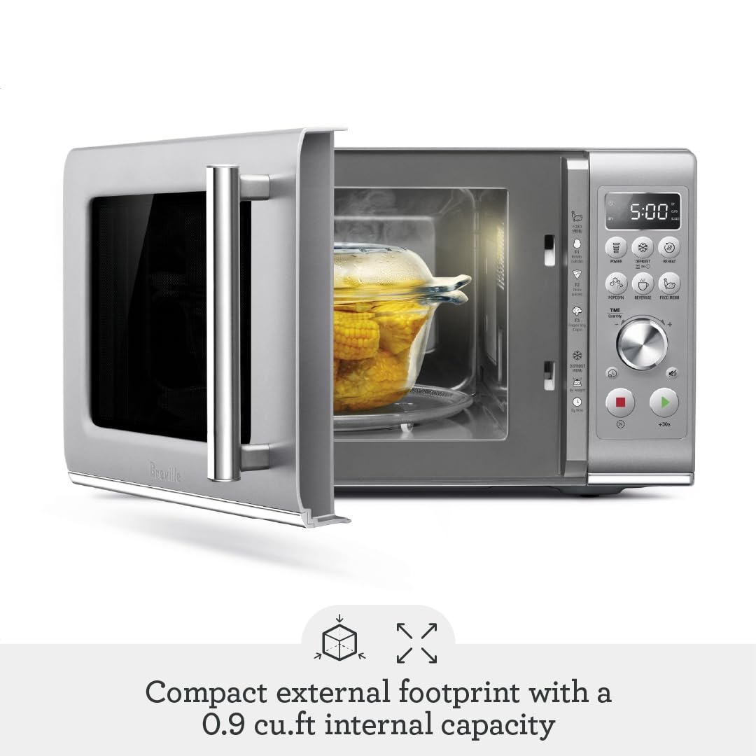 Breville BMO650SIL Compact Wave Soft Close Microwave, 25L, Silver