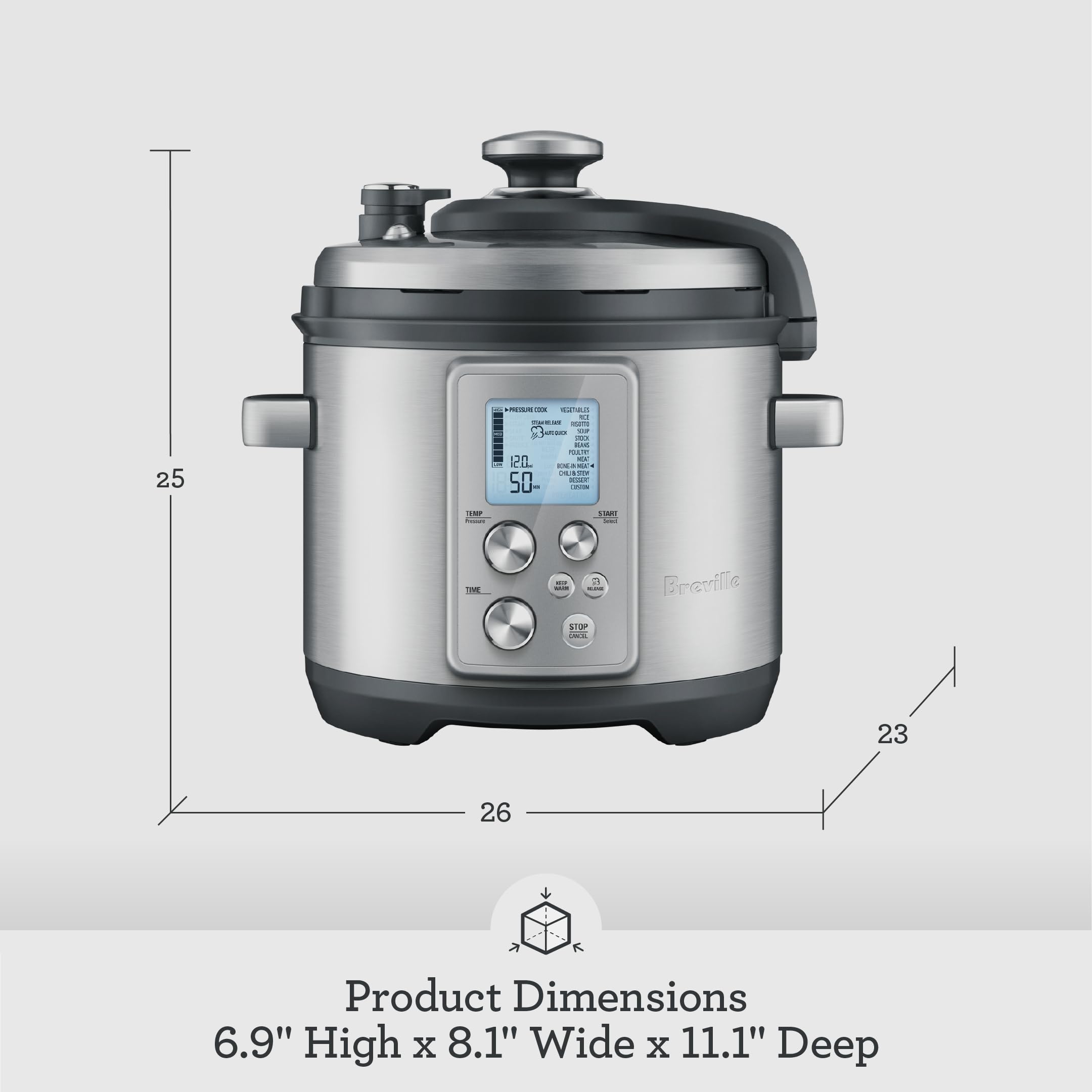 Breville Fast Slow Pro Pressure Cooker BPR700BSS, 6 Quart, Brushed Stainless Steel