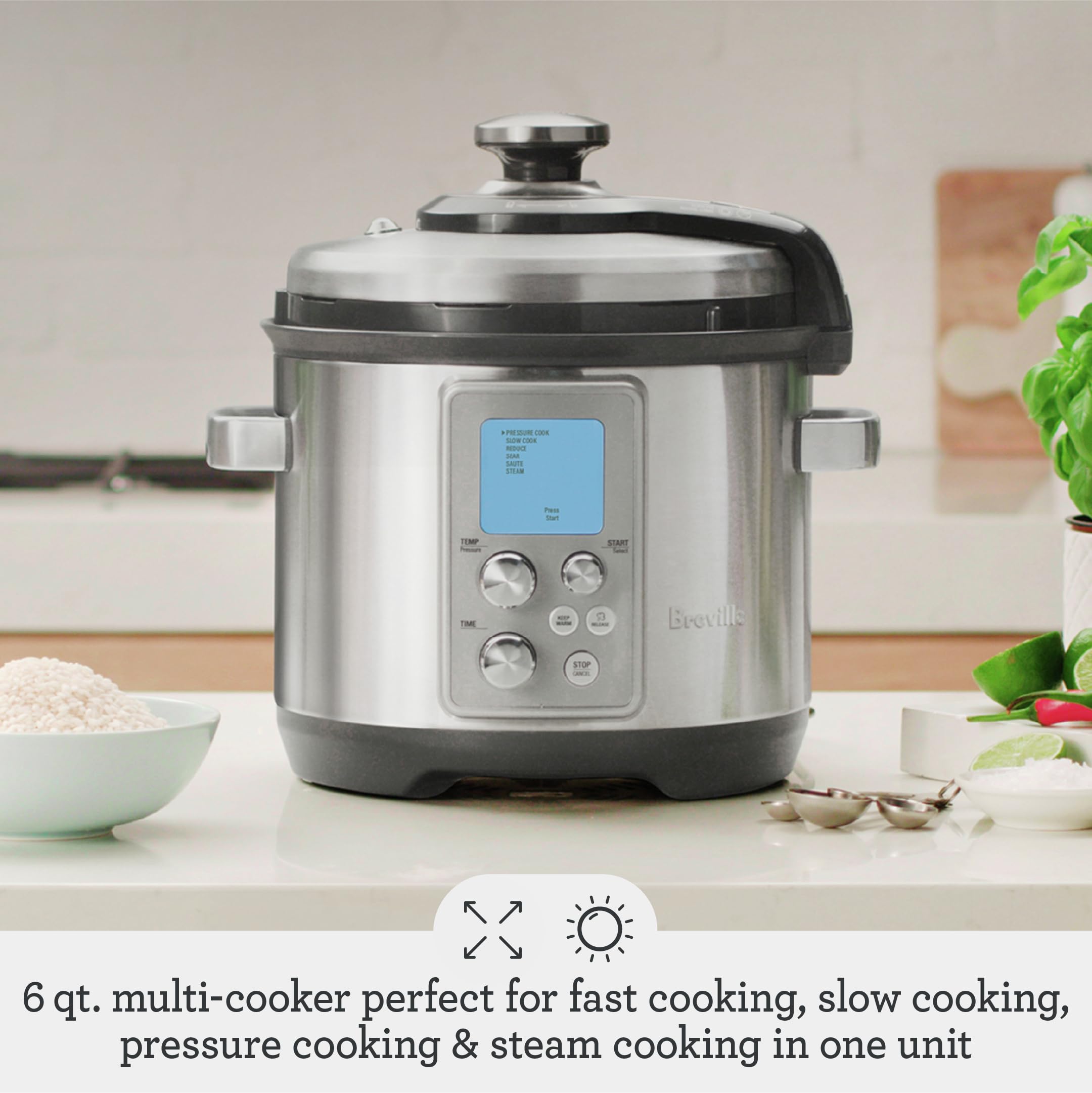 Breville Fast Slow Pro Pressure Cooker BPR700BSS, 6 Quart, Brushed Stainless Steel