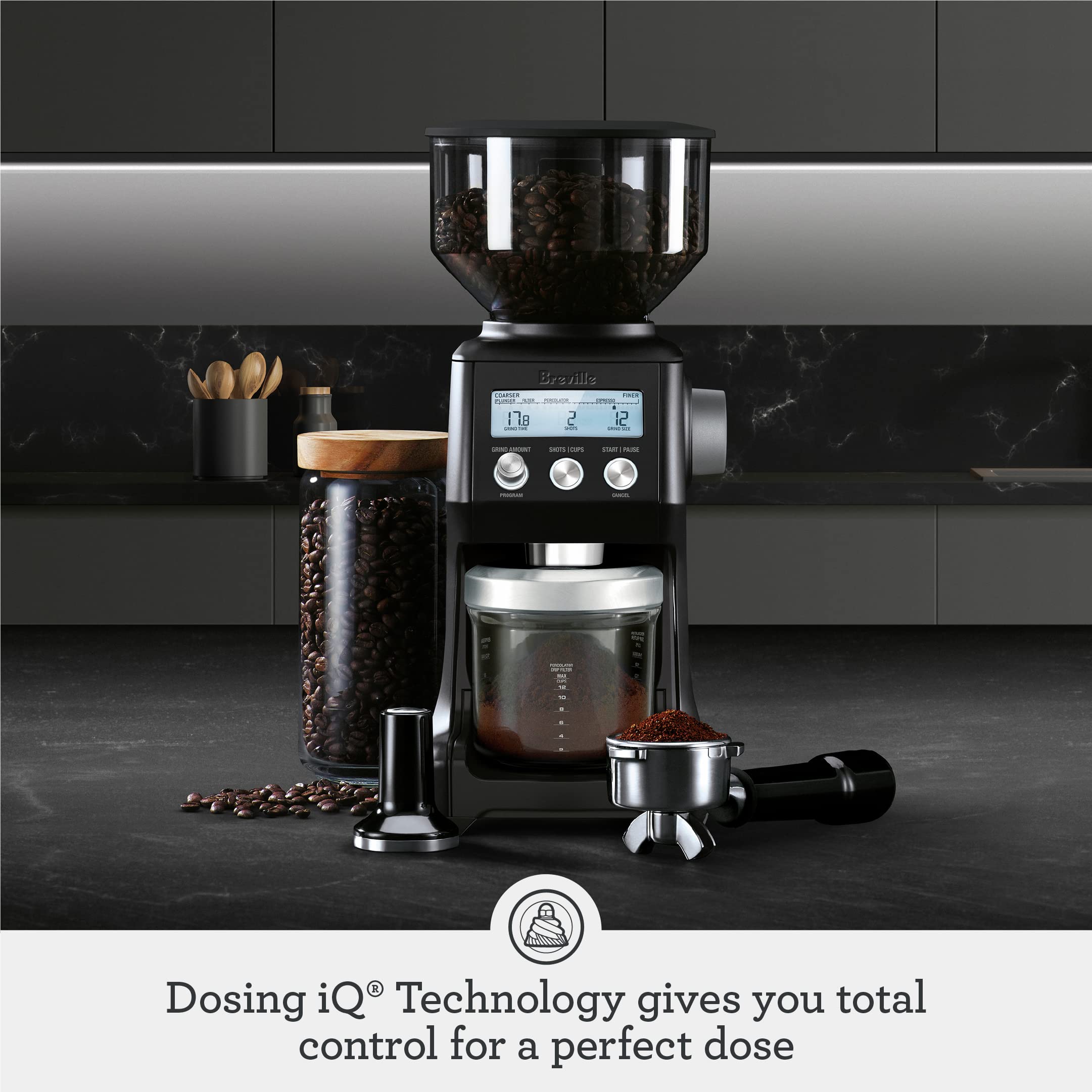 Breville Smart Grinder Pro for Coffee and Espresso, Black Truffle